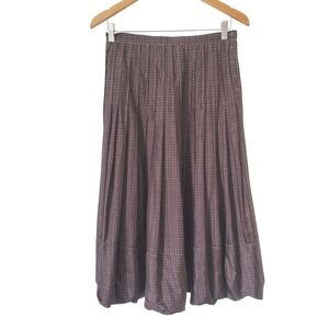 Rozae Nichols Brown Silk Pleated Bubble Hem Midi Skirt Womens Size P Designer